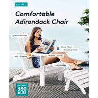 Serwall Adirondack Chair With Cup Holders - Composite Adirondack Chairs Hdpe Outdoor Chairs All Weather Use- White