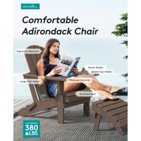 Serwall Adirondack Chair With Cup Holders - Composite Adirondack Chairs Hdpe Outdoor Chairs All Weather Use- Coffee