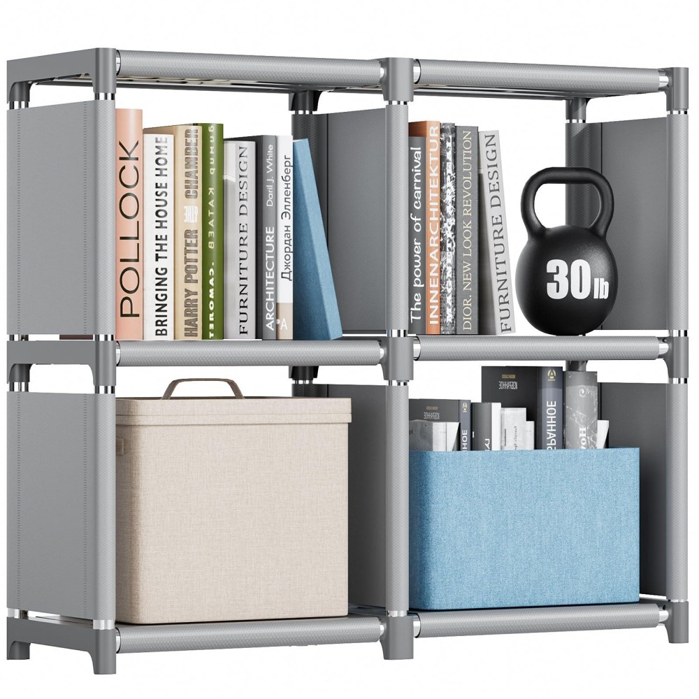 Mavivegue Book Shelf, 4 Cube Storage Organizer, Diy Bookcase, Metal Cube Bookshelf,Book Case For Bedroom, Living Room,Office,Closet Storage Organizer, Grey Cubicle Storage Rack