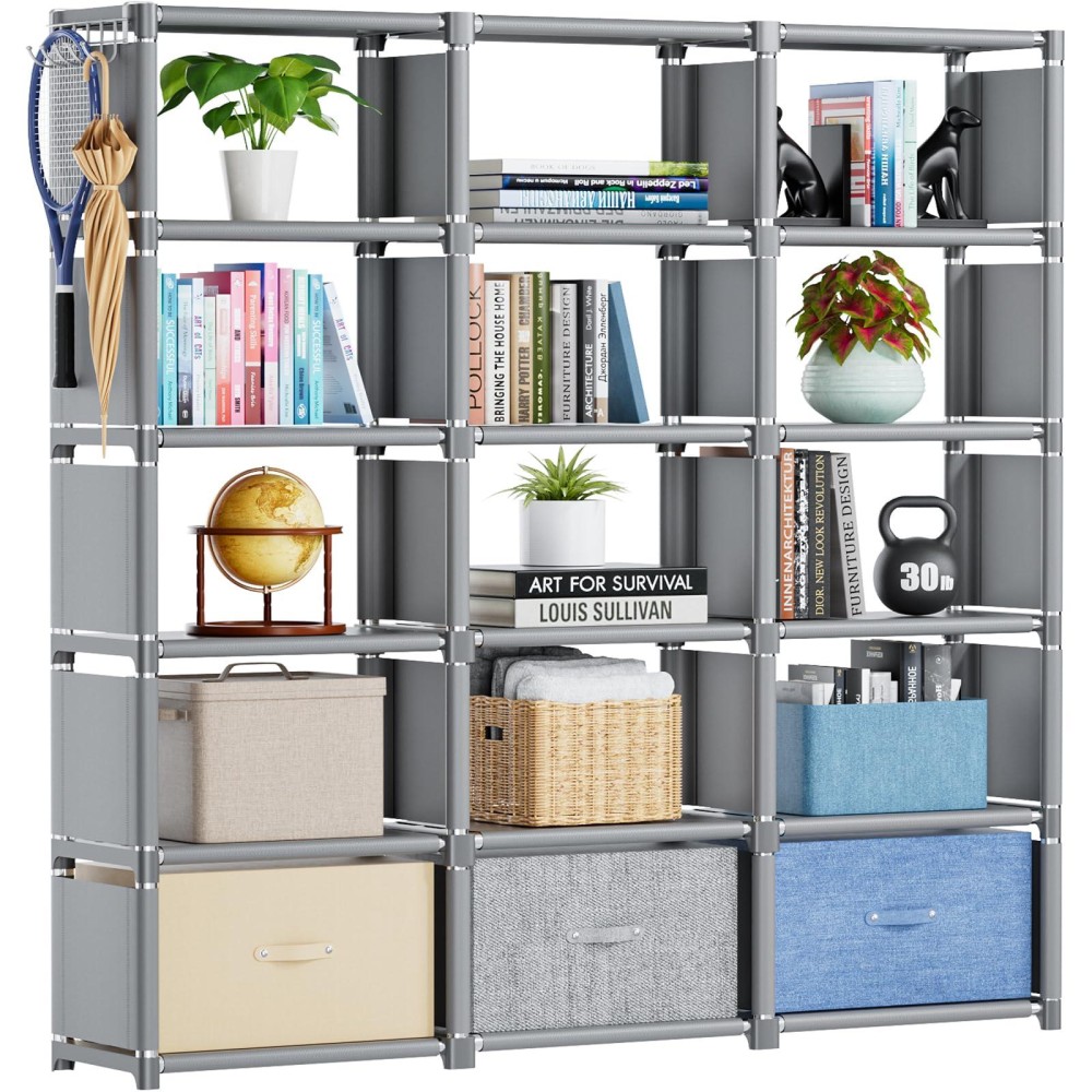 Mavivegue Bookshelf,15 Cube Storage Organizer,Book Shelf Organizer,Tall Bookcase Shelf,Book Cases/Shelves,Grey Cube Shelf,Cubbies Closet Storage Organizer Shelves For Bedroom,Living Room,Home,Office