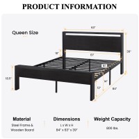 Sha Cerlin 14 Inch Queen Size Metal Platform Bed Frame With Wooden Headboard And Footboard Mattress Foundation No Box Spring N