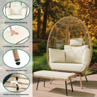 Yitahome Wicker Outdoor Egg Chair With Footrest Patio Oversized Lounger Chair With Ottoman Cushions Outdoor Indoor Basket Chai