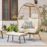 Yitahome Wicker Outdoor Egg Chair With Footrest Patio Oversized Lounger Chair With Ottoman Cushions Outdoor Indoor Basket Chai