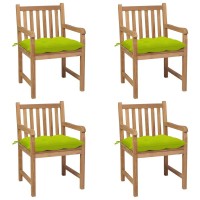 vidaXL Patio Chairs 4 pcs with Bright Green Cushions Solid Teak Wood