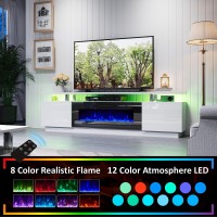 Amerlife Fireplace Tv Stand With 40 Fireplace 80 Modern High Gloss Fireplace Entertainment Center Led Lights 2 Tier Tv Con