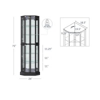 Belleze Lighted 3Side Glass Display Curio Cabinet With Tempered Glass Doors And Shelves Curved Wood Corner Cabinet With Bulb