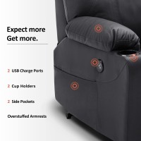 Mcombo Electric Power Lift Recliner Chair Sofa With Massage And Heat For Elderly, 3 Positions, 2 Side Pockets, And Cup Holders, Usb Ports, Faux Leather 7040 (Medium, Black)