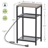 Yifeel Tall Side Table With Charging Station, 3 Tier End Table, Telephone Table, Small Entryway Table, Night Stand For Small Spaces, Living Room, Bedroom, Greige And Black Jet001Csg1