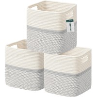Ubbcare Set Of 3 Cotton Rope Basket 13 Inches,Storage Baskets For Shelves, Woven Baskets For Organizing With Handles, Cube Storage Bins For Storage Books, Magazines, Toys,(Mixed Grey)
