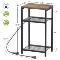 Yifeel Tall Side Table With Charging Station, 3 Tier End Table, Telephone Table, Small Entryway Table, Night Stand For Small Spaces, Living Room, Bedroom, Rustic Brown And Black Jet001Csr1