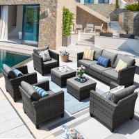 Ovios Patio Furniture Set 7 Pieces Outdoor Wicker Rattan Sofa Couch With 4 Chairs Ottomans And Comfy Cushions All Weather Hig