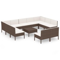 Vidaxl 12-Piece Patio Lounge Set - Durable Brown Poly Rattan Material With Cream White Cushions - Easy Maintenance - Flexible Design For Indoor And Outdoor Use