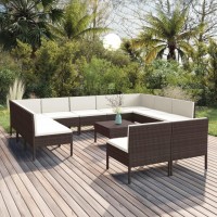 Vidaxl 12-Piece Patio Lounge Set - Durable Brown Poly Rattan Material With Cream White Cushions - Easy Maintenance - Flexible Design For Indoor And Outdoor Use