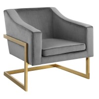 Best Master Furniture Modern Helix Leather Arm Chair Grey/Gold Velvet, Metal Velvet