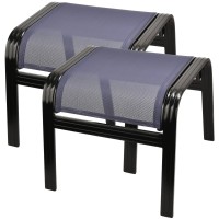 Deiguifei Outdoor Footstools Patio Ottoman All Weather Aluminum Indoor Outdoor Small Seat Foot Rest 2 Set Navy Blue