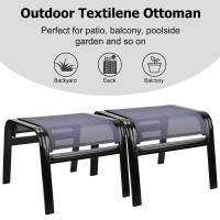 Deiguifei Outdoor Footstools Patio Ottoman All Weather Aluminum Indoor Outdoor Small Seat Foot Rest 2 Set Navy Blue