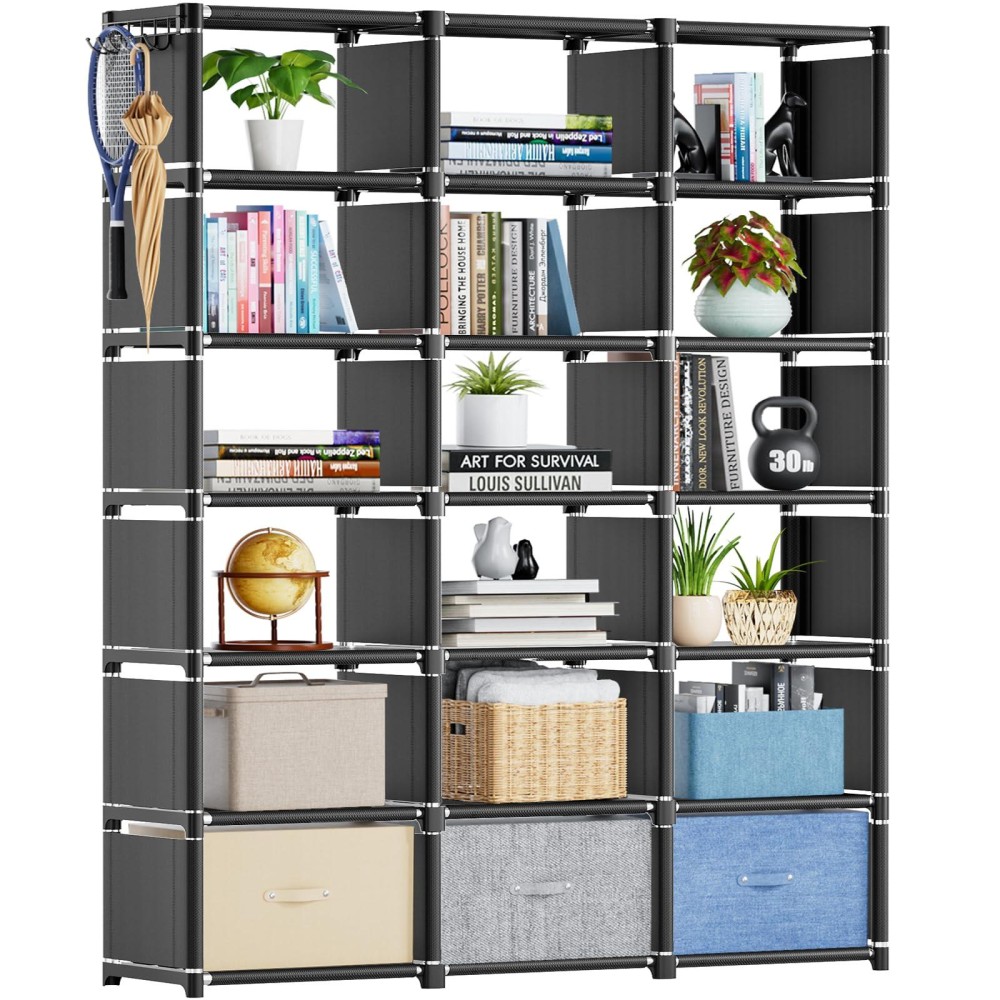 Mavivegue Book Shelf, 18 Cube Storage Organizer, Diy Bookcase, Metal Cube Bookshelf,Tall Book Case For Bedroom, Living Room,Office,Closet Storage Organizer, Black Cubicle Storage Rack