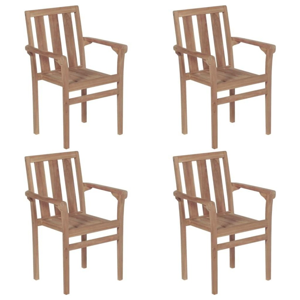 Vidaxl 4 Patio Chairs Set - Solid Teak Wood | Timeless Design | Stackable | Stylish & Versatile | Durable & Weather Resistant | Fine Sanded Finish