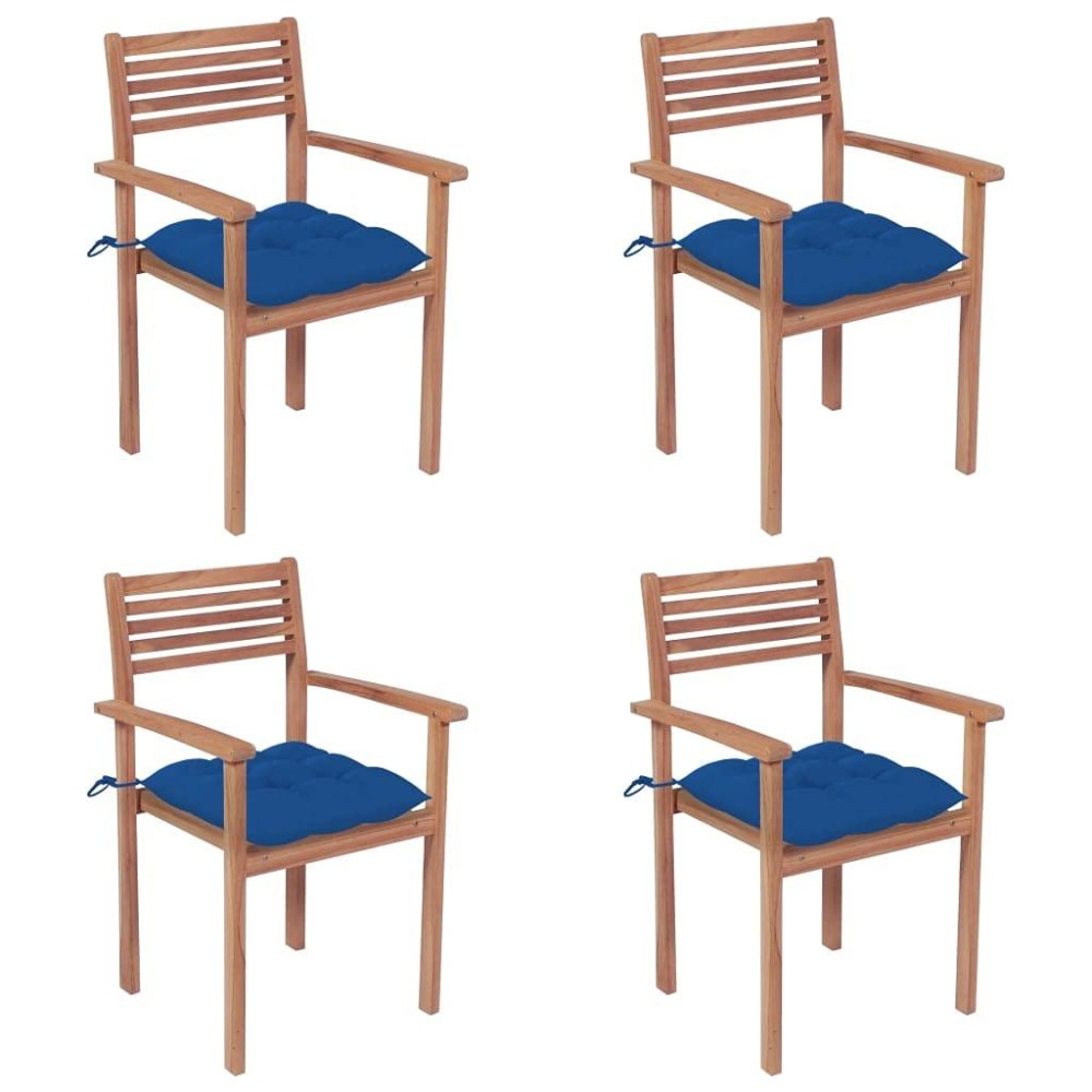 Vidaxl Solid Teak Wood Patio Chairs - Set Of 4 With Anthracite Cushions, Stackable, Durable And Weather-Resistant Outdoor Furniture For Home, Office Or Caf