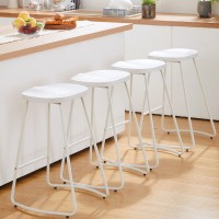 Heugah Bar Stools Set Of 4, Saddle Seat Bar Stools With Metal Legs, Rustic Backless Counter Height Stools, Industrial Wood Counter Stools (White, 4 Pcs 26Inch Counter Chair)