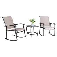 Vongrasig 3 Piece Outdoor Rocking Bistro Set Textilene Fabric Small Patio Furniture Set Front Porch Rocker Chairs Conversation