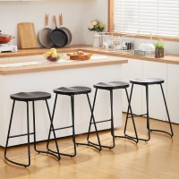 Heugah Bar Stools Set Of 4, Saddle Seat Bar Stools With Metal Legs, Rustic Backless Counter Height Stools (Black, 4 Pcs 26Inch Counter Chair)