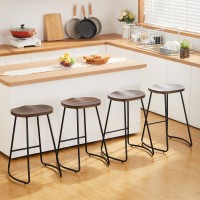 Heugah Bar Stools Set Of 4, Saddle Seat Bar Stools, Rustic Backless Wood Counter Height Stools, Industrial Counter Stools With Metal Legs(Brown, 4 Pcs 26Inch Counter Chair)