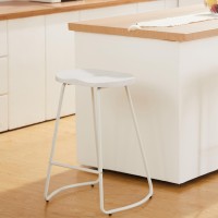 Heugah Counter Height Bar Stools, White Wood Backless Bar Stool For Kitchen Island, 26