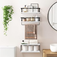 Fixwal 31 Tier Wall Mounted Bathroom Shelves Over Toilet Rustic Wood Floating Shelves With Metal Frame And Towel Bar For Bathr