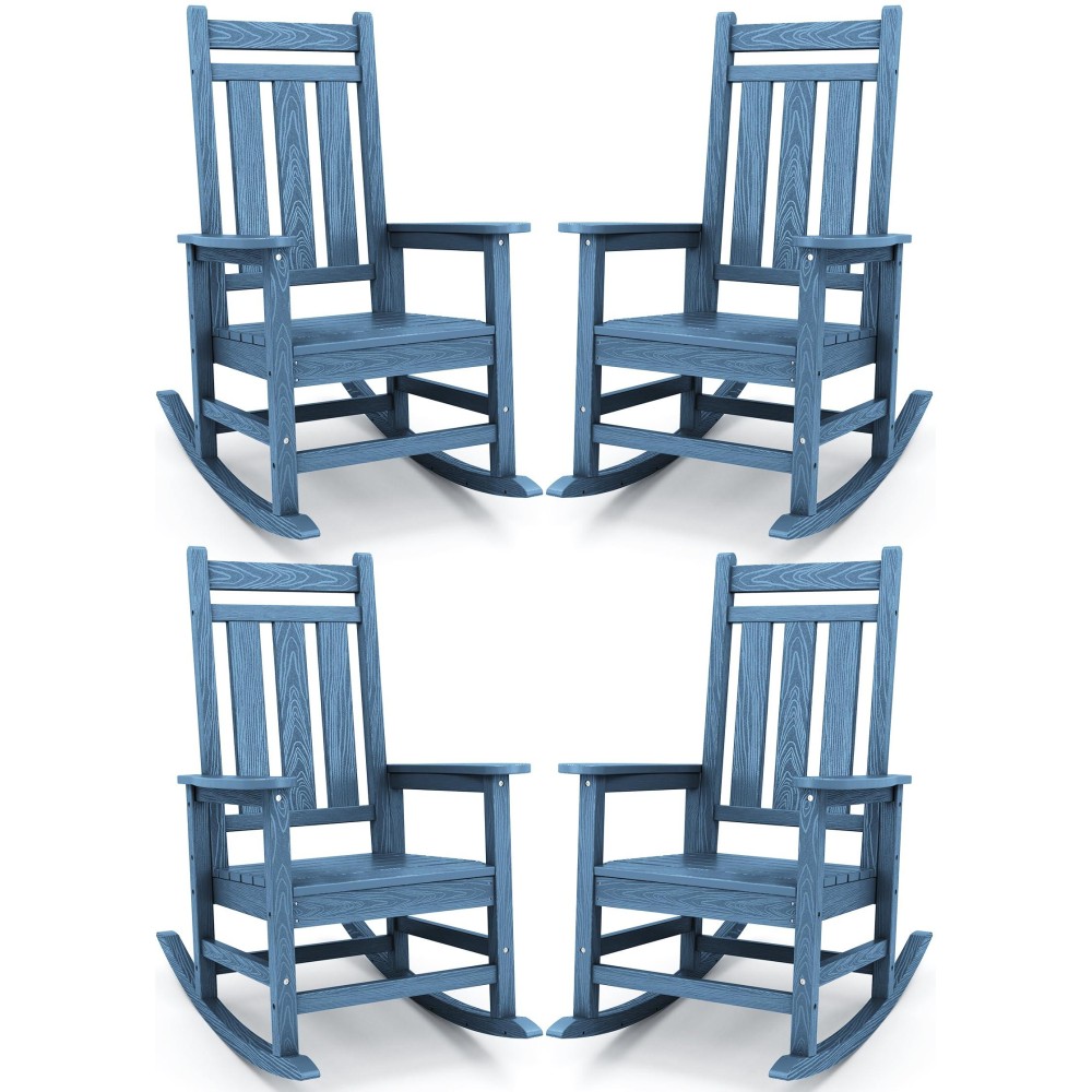 Kingyes Outdoor Patio Rocking Chair Set Of 4 Weather Resistant Oversized Porch Rocker High Back Outdoor Rocking Chair For Adul