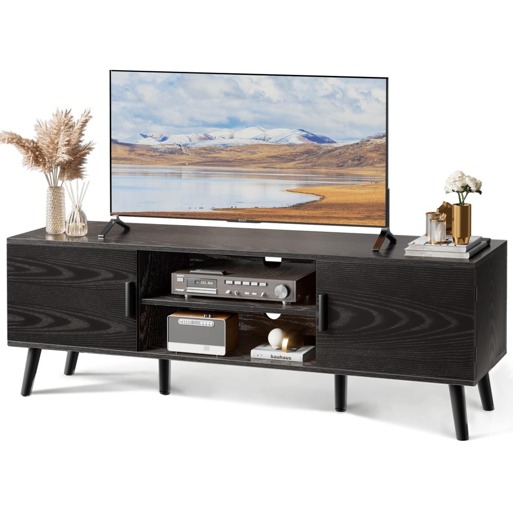 Superjare Tv Stand For 55 Inch Tv Entertainment Center With Adjustable Shelf 2 Cabinets Tv Console Table Media Console Soli