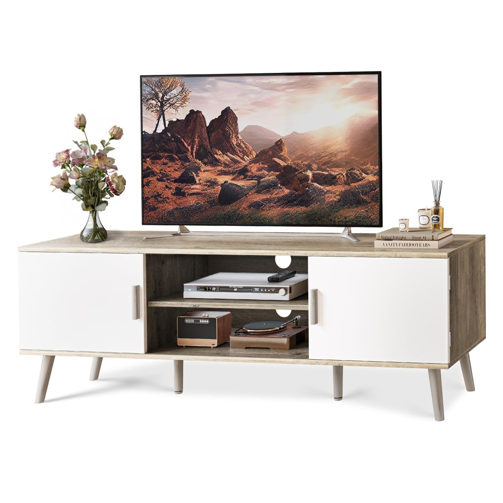 Superjare Tv Stand For 55 Inch Tv Entertainment Center With Adjustable Shelf 2 Cabinets Tv Console Table Media Console Soli