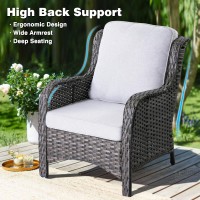 Ovios Patio Furniture Set 5 Piece Outdoor Wicker High Back Sofa With Comfy Cushions Ottomans All Weather Conversation Set Gre