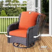 Ovios Patio Furniture Set 7 Piece Outdoor Wicker Swivel Rocking Chairs With Rectangle Propane Fire Pit Table All Weather High