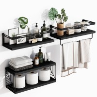 Fixwal 31 Tier Wall Mounted Bathroom Shelves Over Toilet Rustic Wood Floating Shelves With Metal Frame And Towel Bar For Bathr