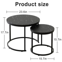 Aboxoo Round Nesting Coffee Table Side Set Of 2 End Tables For Living Room Bedroom Balcony Black Faux Marble Wooden Table 236In