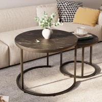 Aboxoo Round Nesting Coffee Table Side Set Of 2 End Tables For Living Room Bedroom Balcony Black Faux Marble Wooden Table 236In