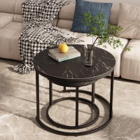 Aboxoo Round Nesting Coffee Table Side Set Of 2 End Tables For Living Room Bedroom Balcony Black Faux Marble Wooden Table 236In