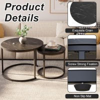 Aboxoo Round Nesting Coffee Table Side Set Of 2 End Tables For Living Room Bedroom Balcony Black Faux Marble Wooden Table 236In