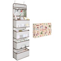 Univivi Door Storage Organizer Nursery Over The Door Organizer Baby Storage With 4 Large Pockets And 3 Small Pvc Pockets For Cosmetics, Toys And Sundries With Gift Box (Beige)