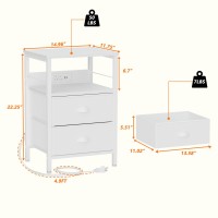 Furologee End Table With Charging Station, Nightstand With Fabric Drawers, Side Tables With Usb Ports & Outlets, Night Stand With Storage Shelf & Hooks, For Living Room/Bedroom, White