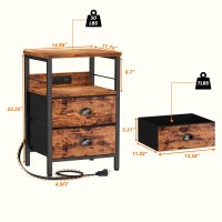 Furologee End Table With Charging Station, Nightstand With Fabric Drawers, Side Table With Usb Ports & Outlets, Night Stand With Storage Shelf & Hooks, For Living Room/Bedroom, Rustic Brown