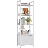 Furologee 5 Tier Bookshelf With Drawer Tall Narrow Bookcase With Shelves Wood And Metal Book Shelf Storage Organizer Modern D