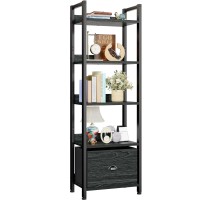 Furologee 5 Tier Bookshelf With Drawer Kitchen Bakers Rack With Storage Tall Narrow Bookcase Industrial Free Standing Display