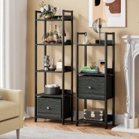 Furologee 5 Tier Bookshelf With Drawer Kitchen Bakers Rack With Storage Tall Narrow Bookcase Industrial Free Standing Display