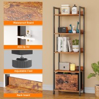 Furologee 5 Tier Bookshelf With Drawer Tall Narrow Bookcase With Shelves Wood And Metal Book Shelf Storage Organizer Industri