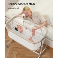 Fodoss Baby Bassinets Bedside Sleeper - All Mesh Bedside Bassinet With Wheels, 7 Height Adjustable Baby Bassinet For Infants, Beige