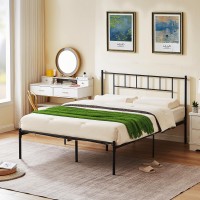 Vecelo Full Metal Platform Bed Frame With Headboard Heavy Duty Steel Slat Support Under Bed Storage No Box Spring Needed Easy