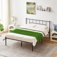 Vecelo Full Metal Platform Bed Frame With Headboard Heavy Duty Steel Slat Support Under Bed Storage No Box Spring Needed Easy