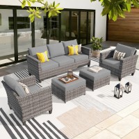 Ovios Patio Furniture Set 5 Pieces Outdoor Wicker Rattan Sofa Couch With Chairs Ottomans And Comfy Cushions All Weather High